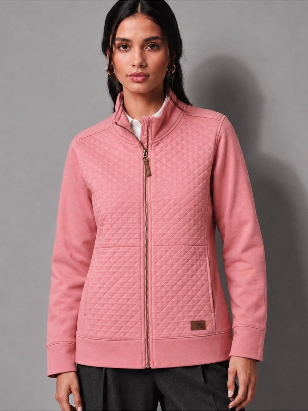 L.L. Bean Quilted Heritage Rose Dust Full-Zip Sweatshirt Jacket XS